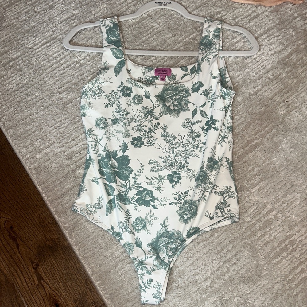Francesca's Collections Green Floral One-Piece Swimsuit